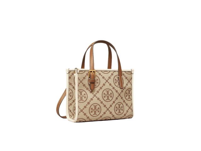 Tory Burch Tory Burch Mini T Monogram Tote In Woven Jacquard With Brass Hardware Hazelnut-New Ivory - view 2