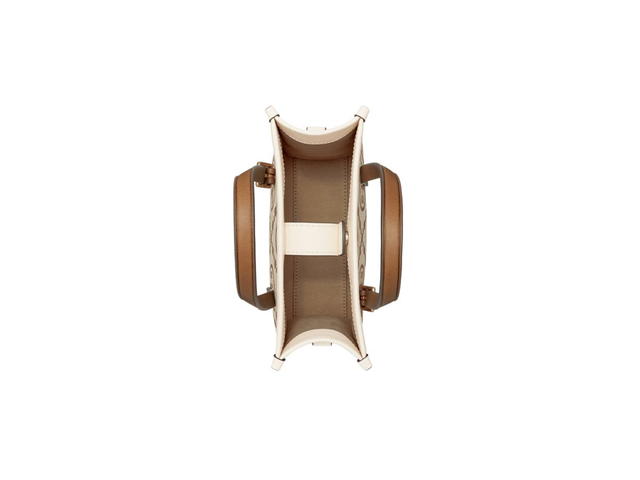 Tory Burch Tory Burch Mini T Monogram Tote In Woven Jacquard With Brass Hardware Hazelnut-New Ivory - view 3