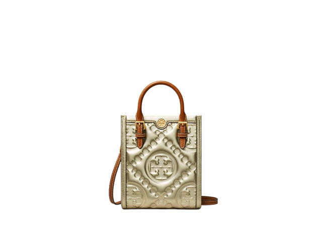 Tory Burch Tory Burch Mini Tote T Monogram In Embossed Metallic Leather With Brass Hardware Gold - view 1