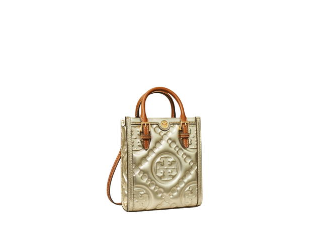 Tory Burch Tory Burch Mini Tote T Monogram In Embossed Metallic Leather With Brass Hardware Gold - view 2