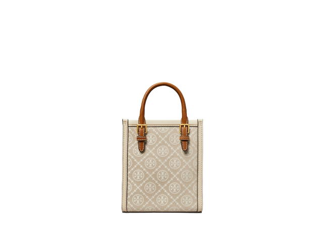 Tory Burch Tory Burch Mini Tote T Monogram In Woven Jacquard With Brass Hardware Ivory - view 2