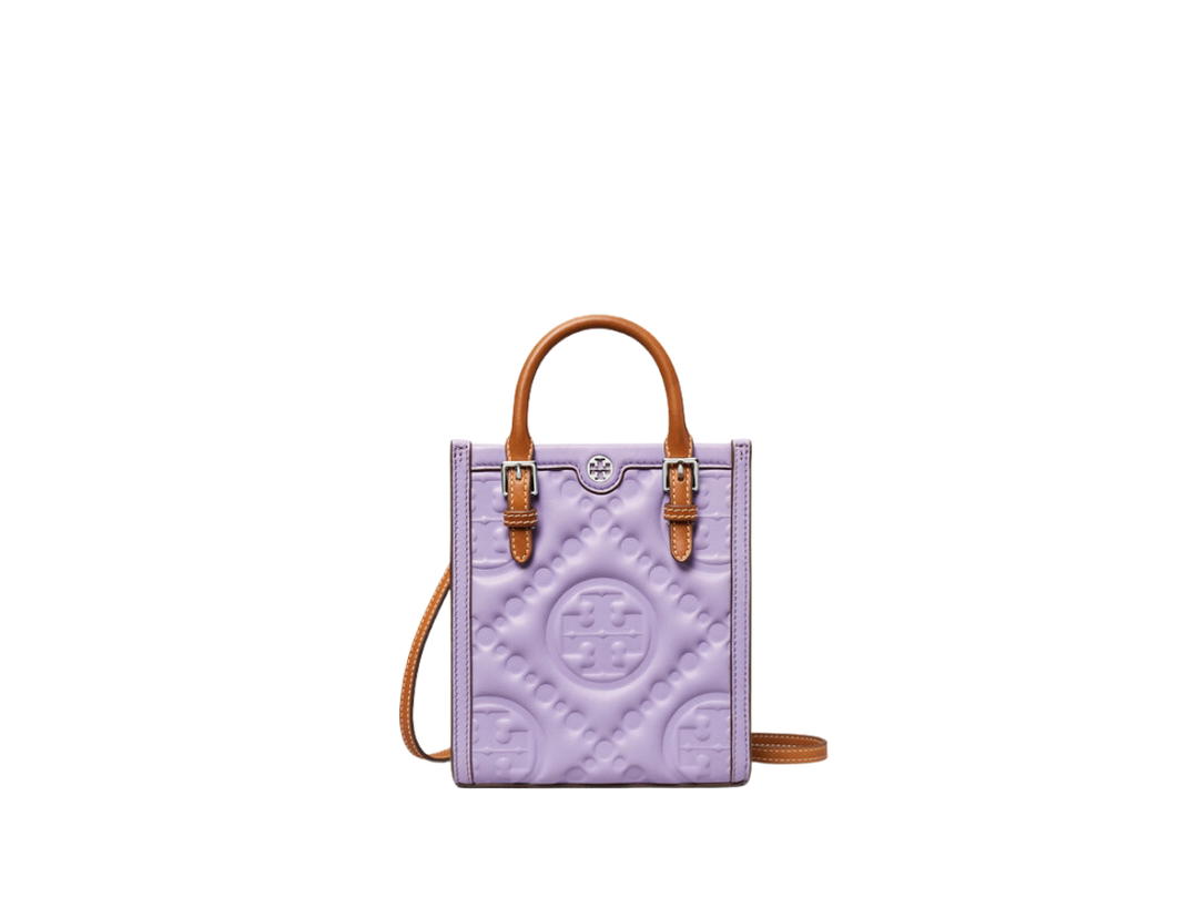 Tory Burch Tory Burch Mini Tote T Monogram Puffy In Embossed Leather With Silver Hardware Lavender