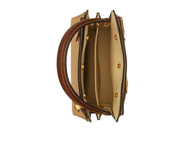Tory Burch Tory Burch Petite Lee Radziwill Double Bag In Calf Leather Suede And Leather Trim With Signature Lock And Key Hardware Dark Sand - view 3