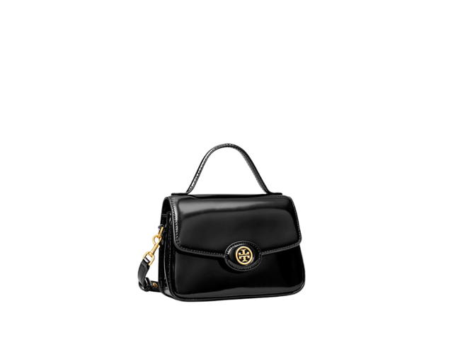 Tory Burch Tory Burch Robinson Spazzolato Small Top-Handle Bag In Patent Leather With Gold Color Hardware Black - view 1