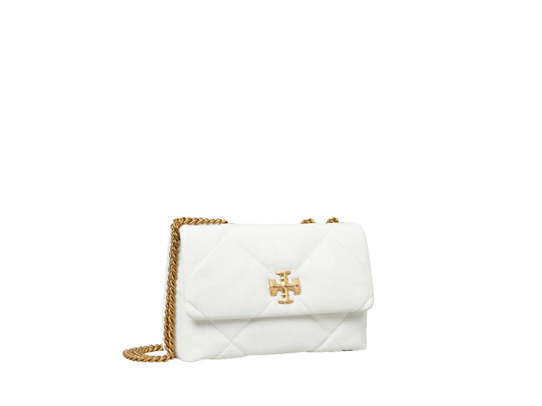 Tory Burch Tory Burch Small Kira Diamond Quilt Convertible Shoulder Bag In Napa Leather With Gold Color Hardware Blanc