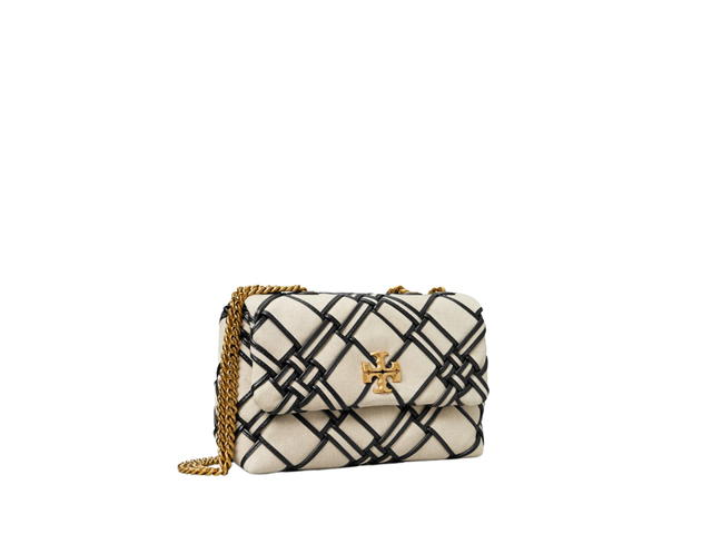 Tory Burch Tory Burch Small Kira Woven Canvas Convertible Shoulder Bag In Canvas With Gold Color Hardware Natural-Black - view 1