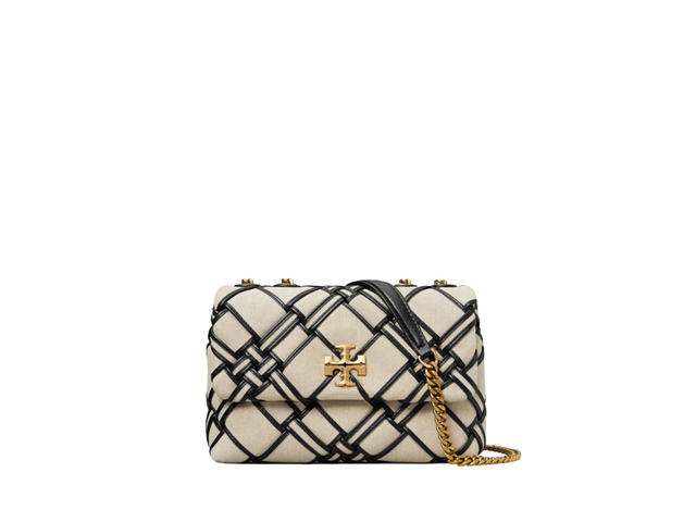 Tory Burch Tory Burch Small Kira Woven Canvas Convertible Shoulder Bag In Canvas With Gold Color Hardware Natural-Black - view 2