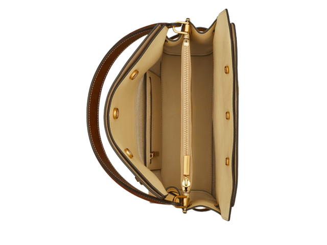 Tory Burch Tory Burch Small Lee Radziwill Double Bag In Calf Leather Suede And Leather Trim With Signature Lock And Key Hardware Dark Sand - view 3