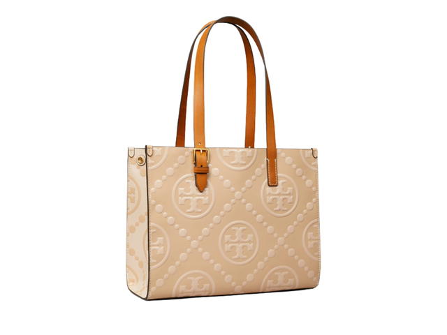 Tory Burch Tory Burch Small T Monogram Contrast Embossed Tote In Contrast Embossed Leather With Brass Hardware Sanp On Gussets Light Peach - view 2