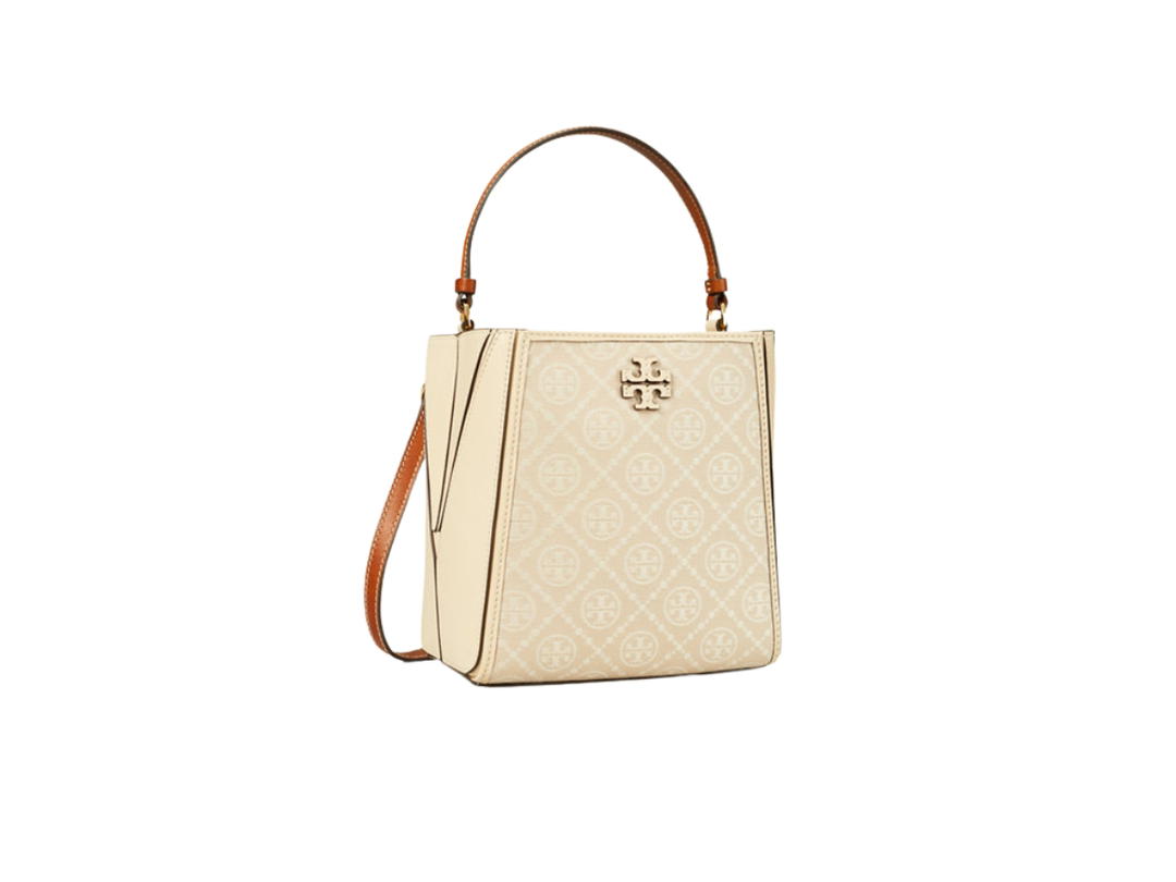 Tory Burch Tory Burch Small T Monogram Mcgraw Bucket Bag In Jacquard With Gold Color Hardware Ivory