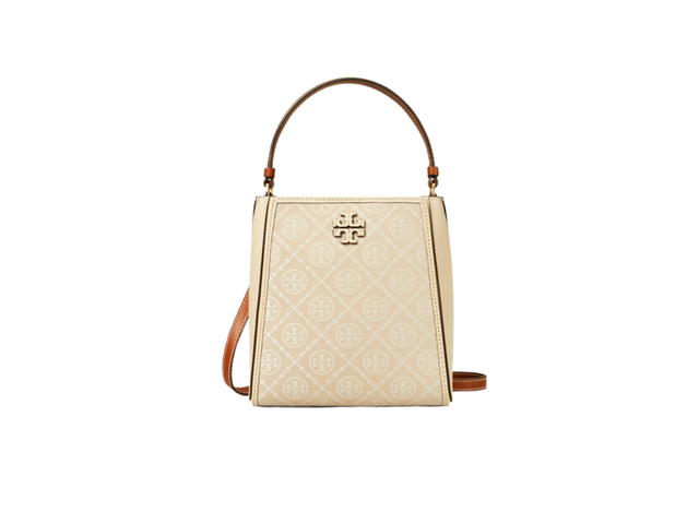 Tory Burch Tory Burch Small T Monogram Mcgraw Bucket Bag In Jacquard With Gold Color Hardware Ivory - view 2
