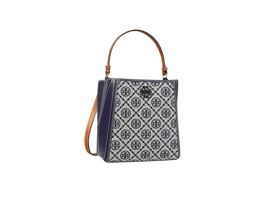 Tory Burch Tory Burch Small T Monogram Mcgraw Bucket Bag In Jacquard With Gold Color Hardware Tory Navy