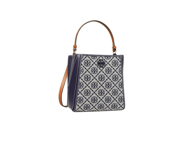 Tory Burch Tory Burch Small T Monogram Mcgraw Bucket Bag In Jacquard With Gold Color Hardware Tory Navy - view 1
