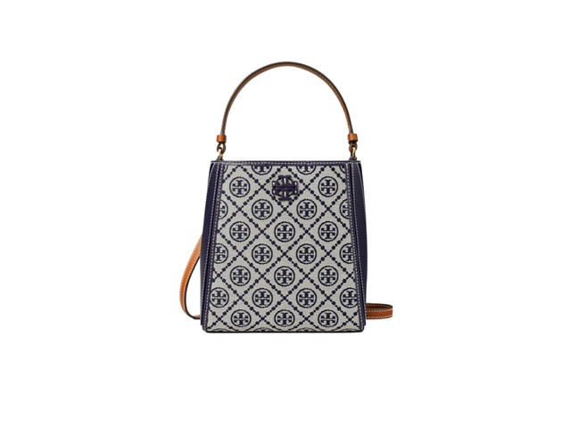 Tory Burch Tory Burch Small T Monogram Mcgraw Bucket Bag In Jacquard With Gold Color Hardware Tory Navy - view 2