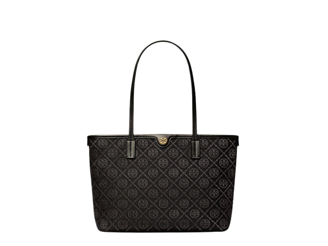 Tory Burch Tory Burch Small T Monogram Zip Tote In Nappa Leather With Gold Hardware Black