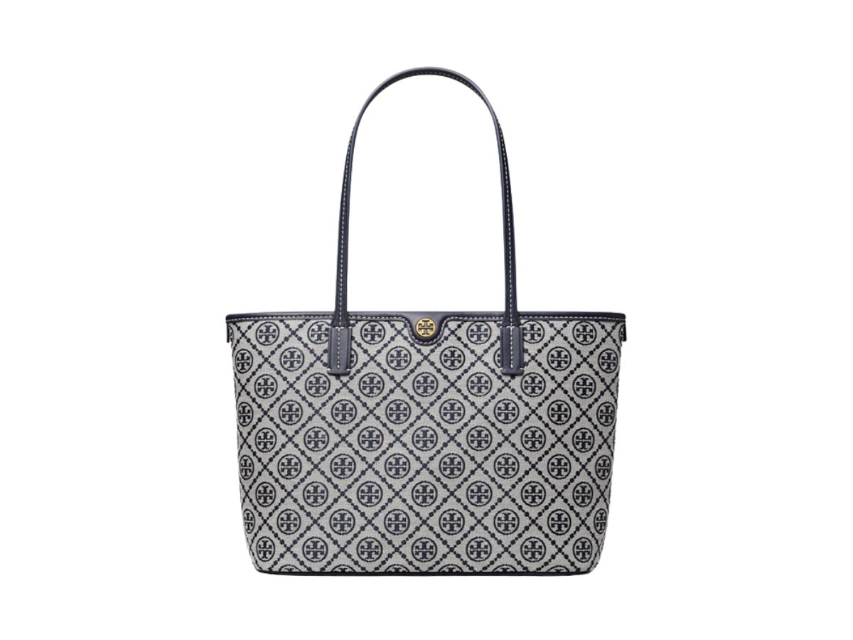 Tory Burch Tory Burch Small T Monogram Zip Tote In Woven Jacquard With Zipper Closure Navy