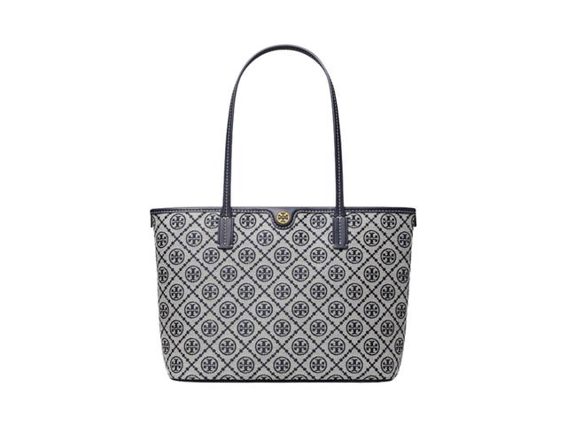 Tory Burch Tory Burch Small T Monogram Zip Tote In Woven Jacquard With Zipper Closure Navy - view 1