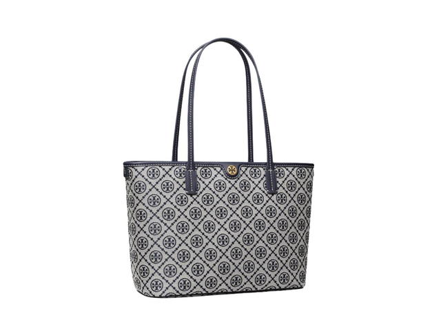 Tory Burch Tory Burch Small T Monogram Zip Tote In Woven Jacquard With Zipper Closure Navy - view 2
