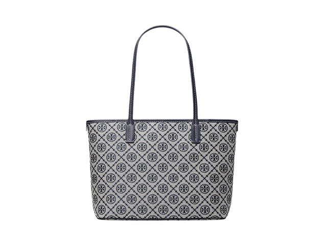 Tory Burch Tory Burch Small T Monogram Zip Tote In Woven Jacquard With Zipper Closure Navy - view 3