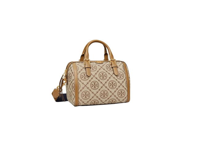 Tory Burch Tory Burch T Monogram Barrel Bag In Woven Jacquard And Leather Hazelnut - view 2