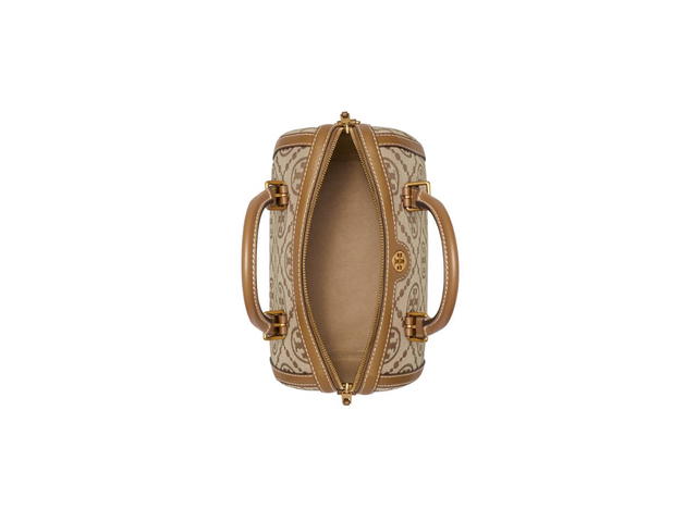 Tory Burch Tory Burch T Monogram Barrel Bag In Woven Jacquard And Leather Hazelnut - view 3