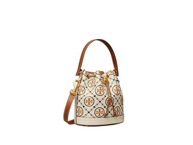 Tory Burch Tory Burch T Monogram Bucket Bag In Contrast Embossed Leather With Brass Hardware New Ivory - view 2
