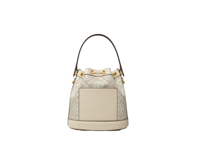 Tory Burch Tory Burch T Monogram Bucket Bag In Leather Trimmed Jacquard With Brass Hardware Ivory - view 2