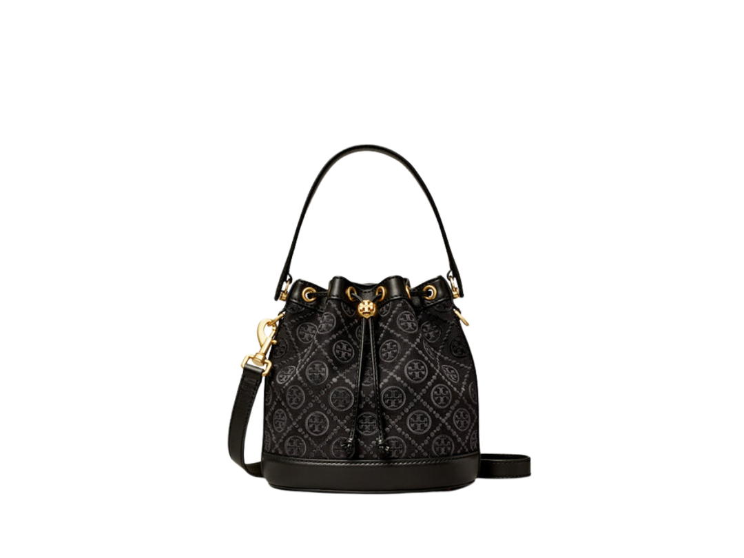 Tory Burch Tory Burch T Monogram Bucket Bag In Leather With Gold Hardware Black