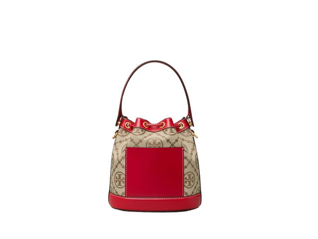 Tory Burch Tory Burch T Monogram Bucket Bag In Woven Jacquard With Brass-Finish Hardware Red - view 3