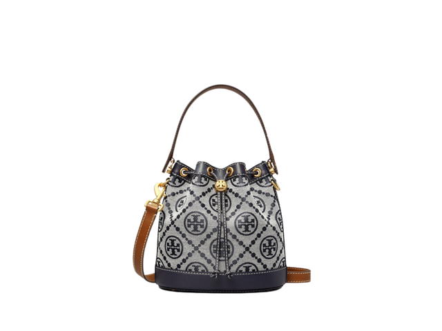 Tory Burch Tory Burch T Monogram Bucket Bag In Woven Jacquard With Brass-Finish Hardware Tory Navy - view 1