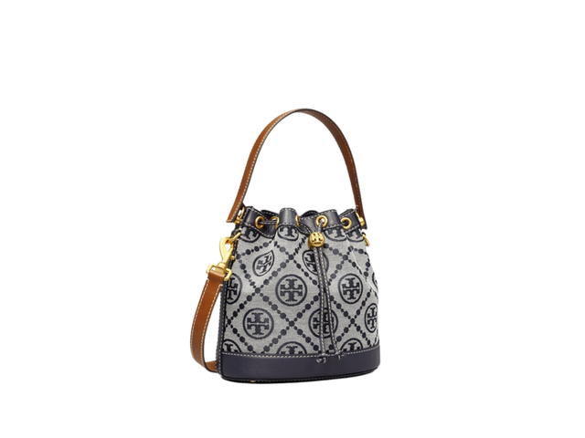 Tory Burch Tory Burch T Monogram Bucket Bag In Woven Jacquard With Brass-Finish Hardware Tory Navy - view 2