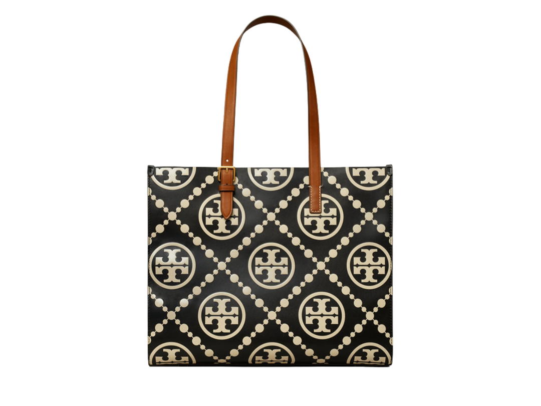 Tory Burch Tory Burch T Monogram Contrast Embossed Tote In Contrast Embossed With An Adjustable Shoulder Strap Black