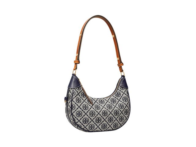 Tory Burch Tory Burch T Monogram Crescent Bag In Woven Jacquard With Gold Color Hardware Tory Navy - view 1