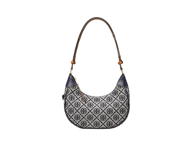 Tory Burch Tory Burch T Monogram Crescent Bag In Woven Jacquard With Gold Color Hardware Tory Navy - view 2