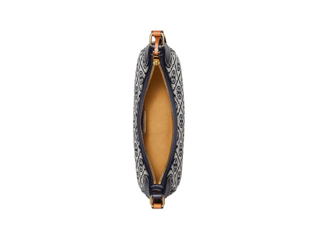 Tory Burch Tory Burch T Monogram Crescent Bag In Woven Jacquard With Gold Color Hardware Tory Navy - view 3