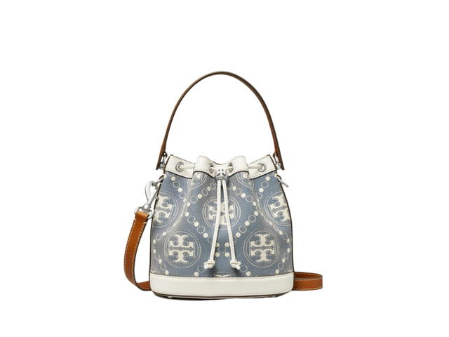 Tory Burch Tory Burch T Monogram Denim Bucket Bag In Denim Jacquard With Nickel Hardware Pearl Blue - view 1