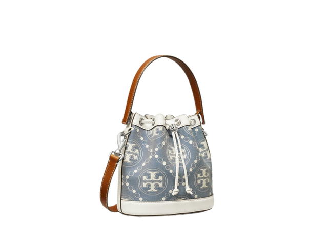 Tory Burch Tory Burch T Monogram Denim Bucket Bag In Denim Jacquard With Nickel Hardware Pearl Blue - view 2