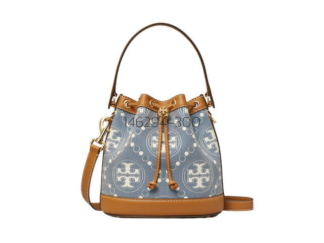 Tory Burch Tory Burch T Monogram Denim Bucket Bag In Fine Jacquard Leather With Metal Logo Cord Stopper Multi - view 1