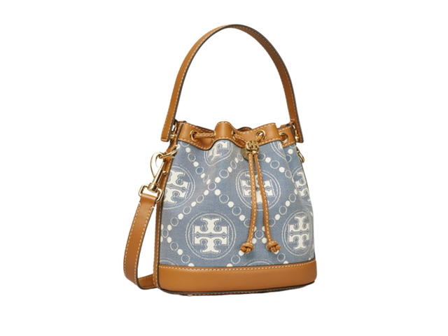 Tory Burch Tory Burch T Monogram Denim Bucket Bag In Fine Jacquard Leather With Metal Logo Cord Stopper Multi - view 2