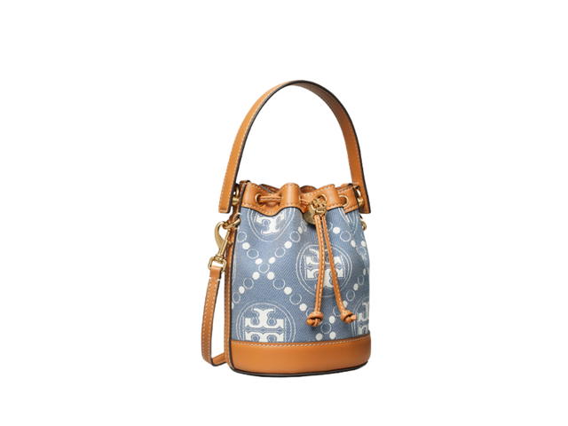 Tory Burch Tory Burch T Monogram Denim Mini Bucket Bag In Wash Denim Jacquard With Gold Double T Stopper Multi - view 2