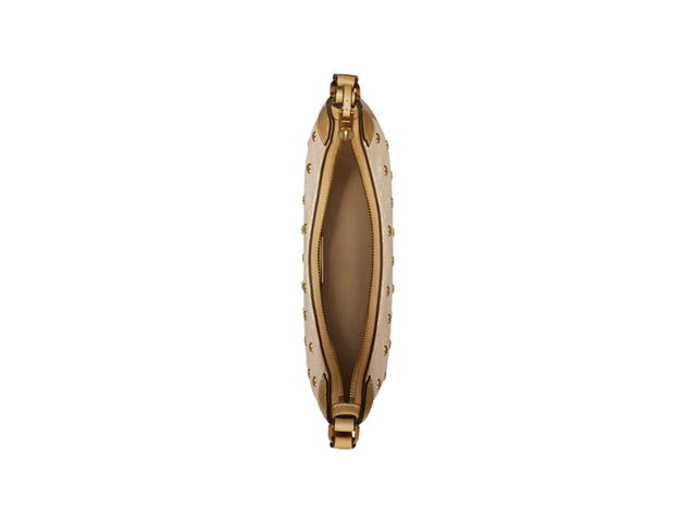 Tory Burch Tory Burch T Monogram Embellished Crescent Bag In Woven Jacquard With Gold Color New Ivory Multi - view 3