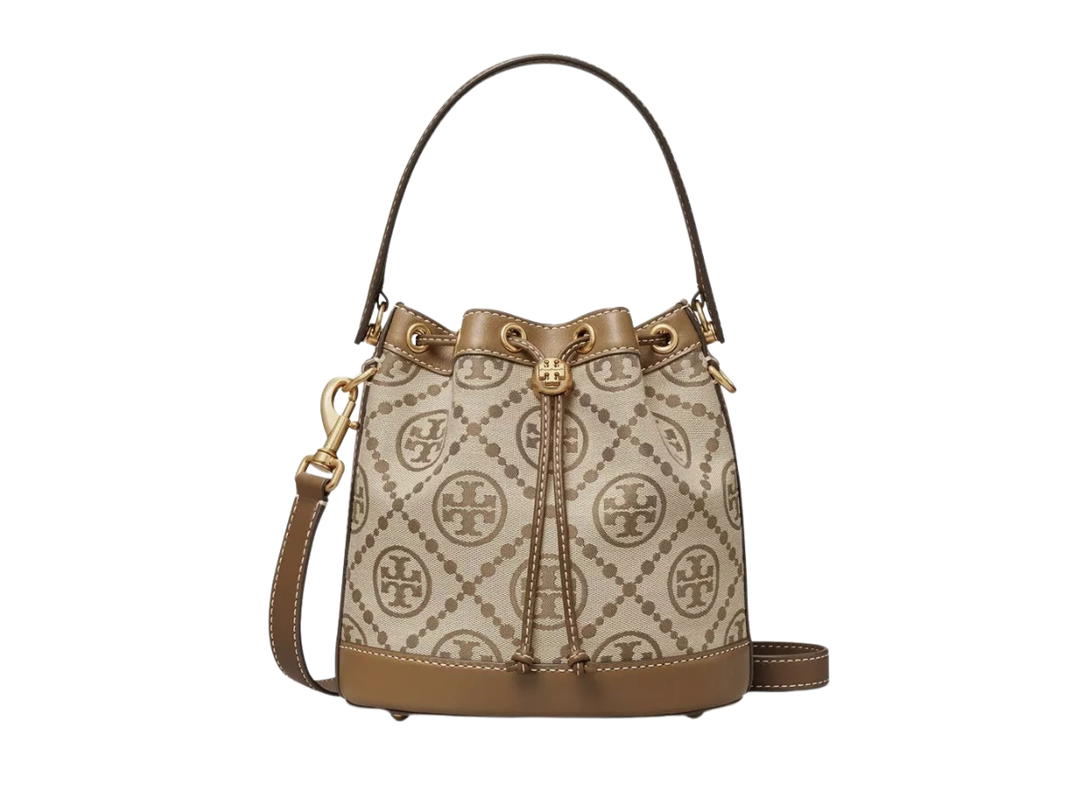 Tory Burch Tory Burch T Monogram Jacquard Bucket Bag Hazelnut