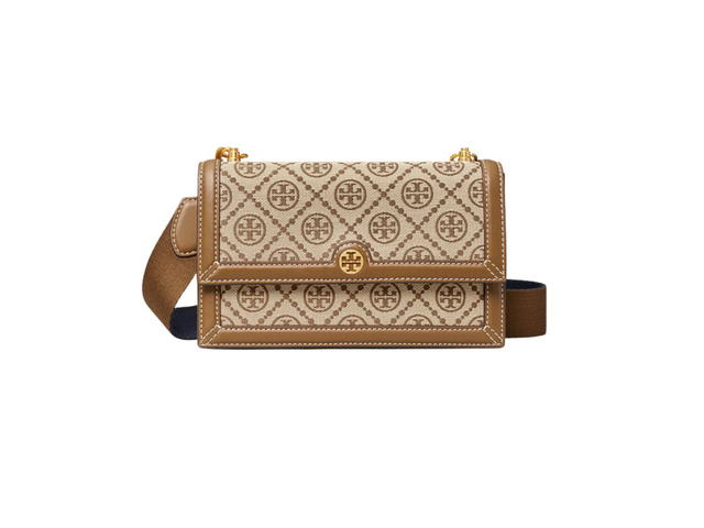 Tory Burch Tory Burch T Monogram Jacquard Mini Shoulder Bag In Woven Jacquard With Brass-Finish Hardware Hazelnut - view 1
