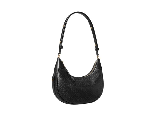 Tory Burch Tory Burch T Monogram Leather Crescent Bag In Embossed Patent Leather With Gold Color Hardware Black - view 1