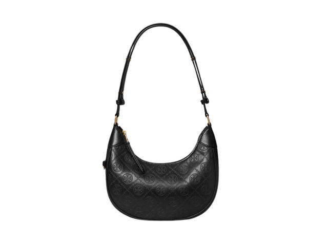 Tory Burch Tory Burch T Monogram Leather Crescent Bag In Embossed Patent Leather With Gold Color Hardware Black - view 2