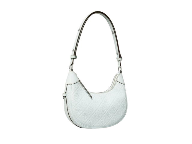 Tory Burch Tory Burch T Monogram Leather Crescent Bag In Embossed Patent Leather With Gold Color Hardware Ice Blue - view 1