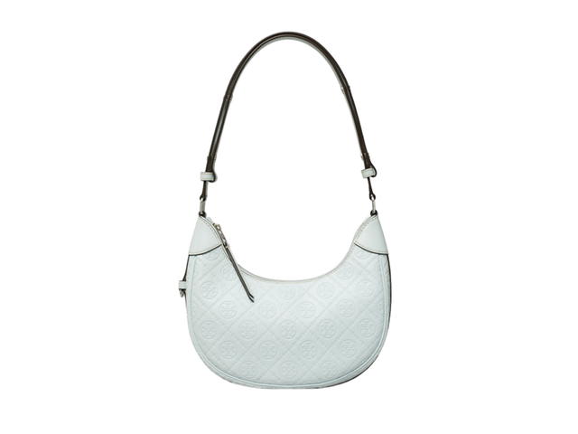 Tory Burch Tory Burch T Monogram Leather Crescent Bag In Embossed Patent Leather With Gold Color Hardware Ice Blue - view 2