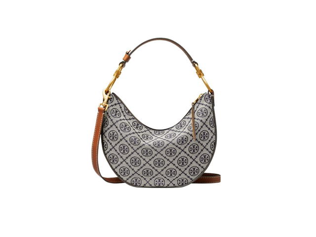 Tory Burch Tory Burch T Monogram Mini Crescent Bag In Woven Jacquard With Brass Hardware Navy - view 1