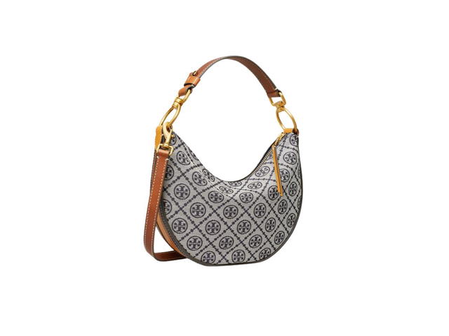 Tory Burch Tory Burch T Monogram Mini Crescent Bag In Woven Jacquard With Brass Hardware Navy - view 2