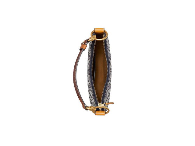 Tory Burch Tory Burch T Monogram Mini Crescent Bag In Woven Jacquard With Brass Hardware Navy - view 3